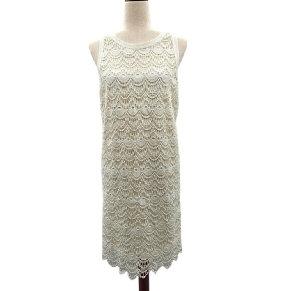 Loft Ivory Floral Lace Sleeveless Sheath Dress Lined Party Bridal